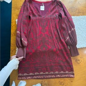 Free People Elegant Red Patterned Dress NEW